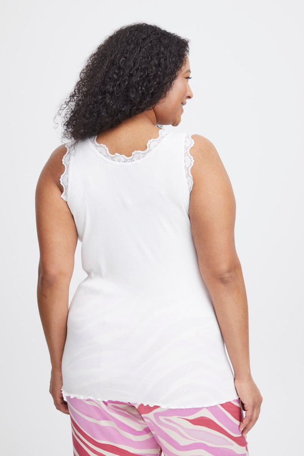 Carraig Donn Sleeveless Lace Trim White Top