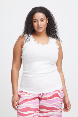 Carraig Donn Sleeveless Lace Trim White Top
