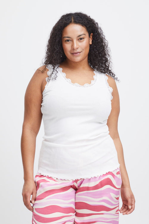 Sleeveless Lace Trim White Top