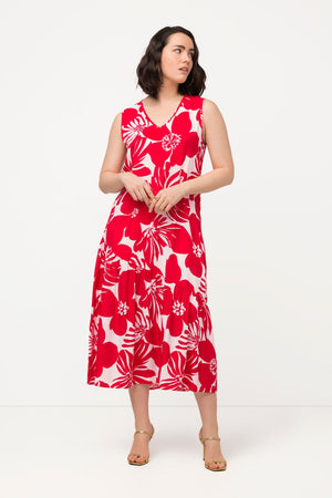 Carraig Donn Sleeveless Midi Dress in Red Print