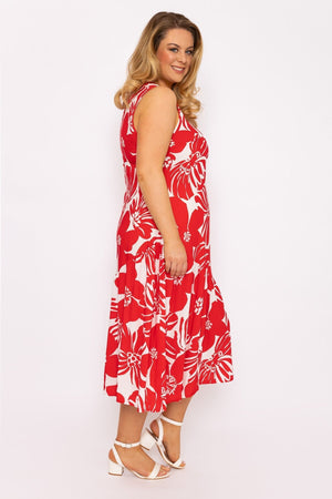 Carraig Donn Sleeveless Midi Dress in Red Print