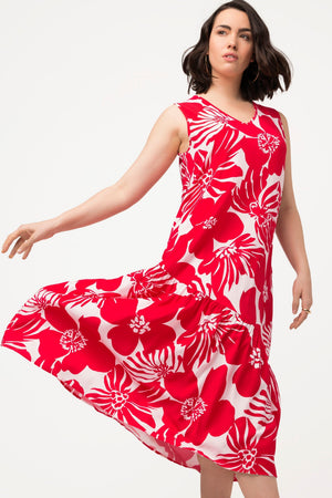 Carraig Donn Sleeveless Midi Dress in Red Print