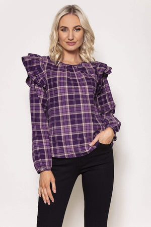 Carraig Donn Soft Touch Ruffle Blouse in Purple