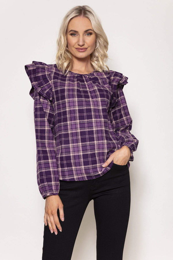 Carraig Donn Soft Touch Ruffle Blouse in Purple