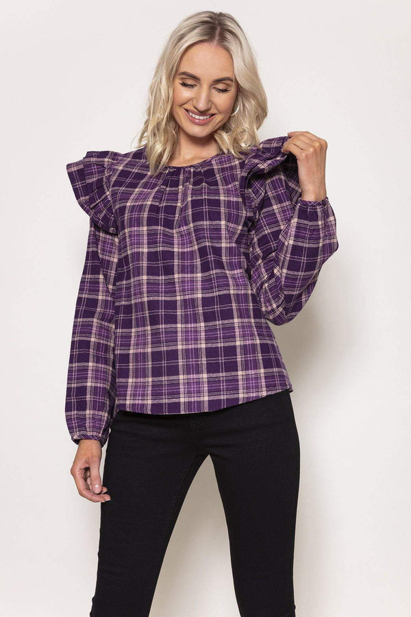 Carraig Donn Soft Touch Ruffle Blouse in Purple