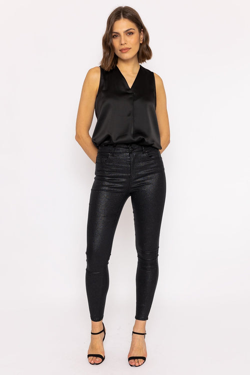 Sophia Skinny Glitter Pants in Black 32"