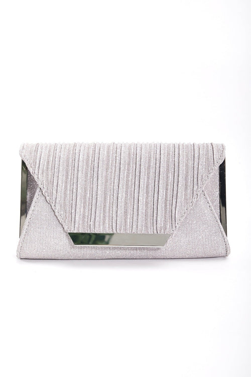 Sparkle Pleated Front Clutch in Silver