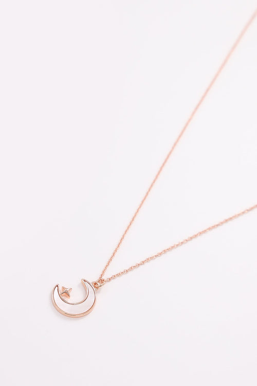 Star and Moon Necklace in Rose Gold