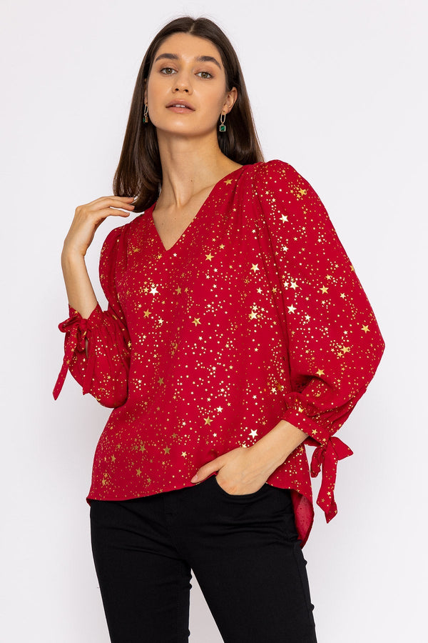 Carraig Donn Star Print Blouse in Red