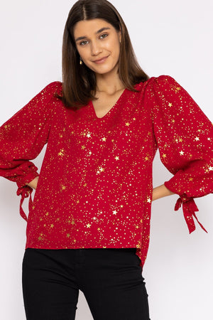 Carraig Donn Star Print Blouse in Red