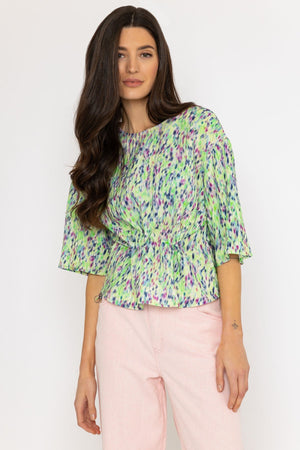 Carraig Donn Storm Blouse in Green Print