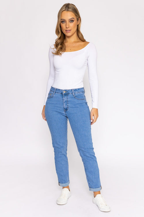 Straight Leg Denim Jeans in Light Blue