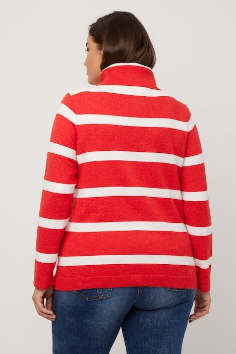 Carraig Donn Stripe Fine Knit Turtleneck Sweater in Red