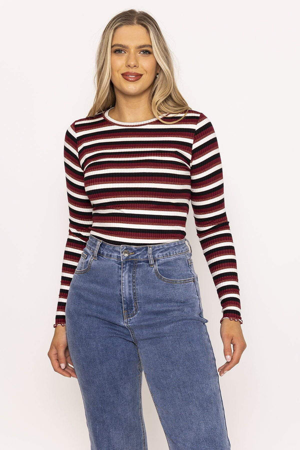 Carraig Donn Stripe Rib Top in Burgundy