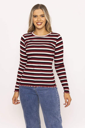 Carraig Donn Stripe Rib Top in Burgundy