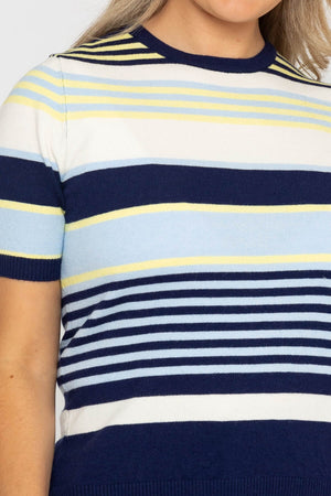 Carraig Donn Stripe Short Sleeve Knit in Navy