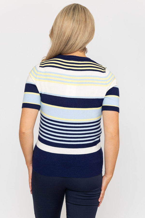 Carraig Donn Stripe Short Sleeve Knit in Navy