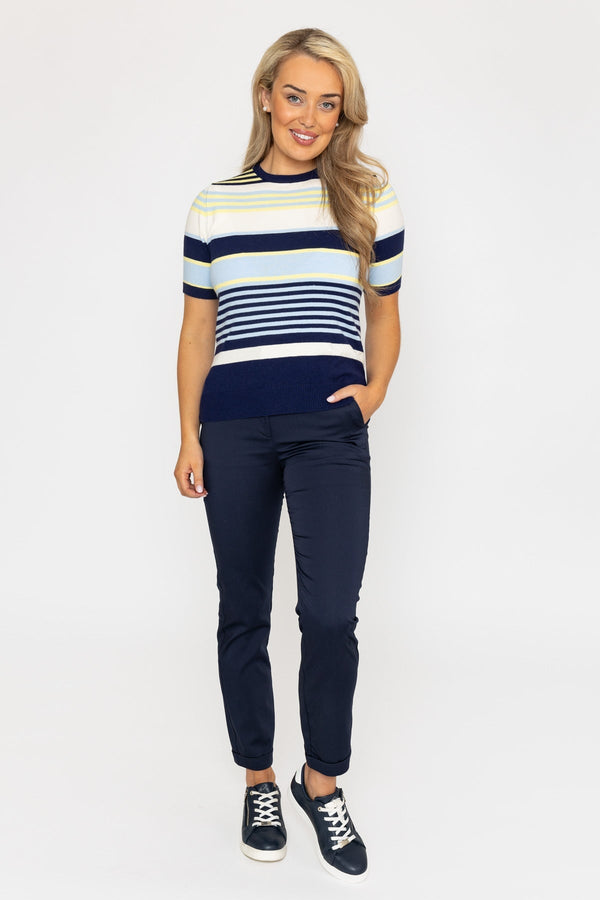 Carraig Donn Stripe Short Sleeve Knit in Navy