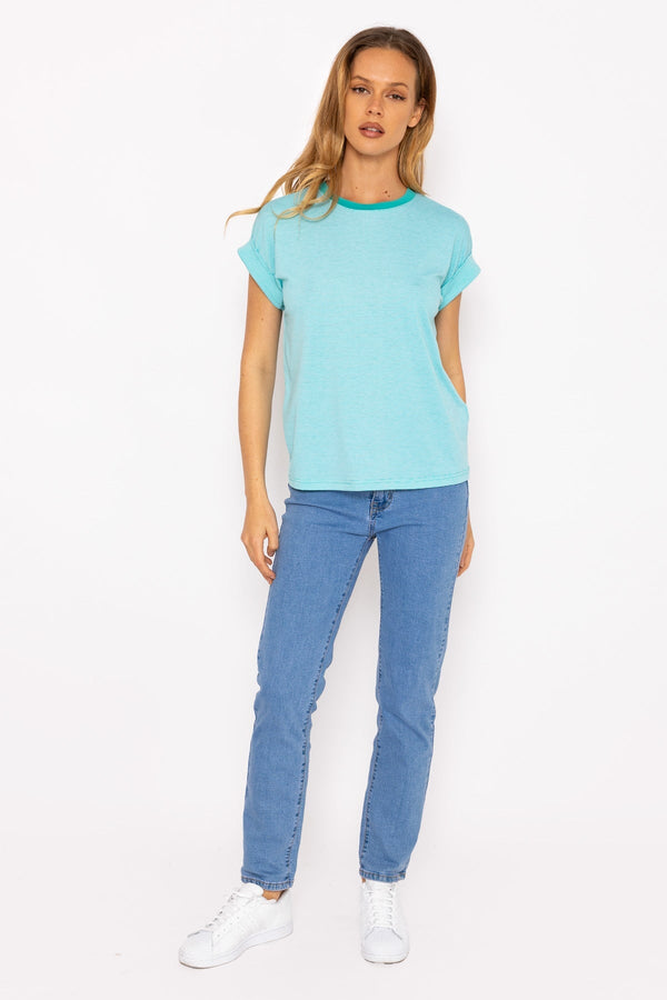 Carraig Donn Stripe Tee in Aqua Blue