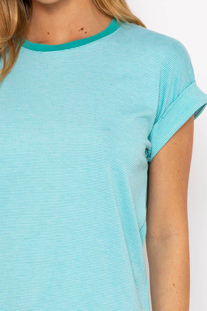 Carraig Donn Stripe Tee in Aqua Blue