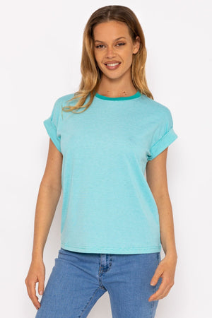 Carraig Donn Stripe Tee in Aqua Blue