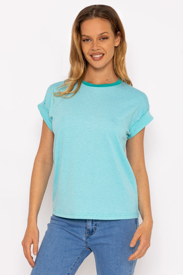 Carraig Donn Stripe Tee in Aqua Blue