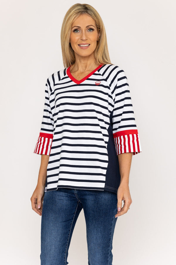 Carraig Donn Striped Contrast Top in Navy