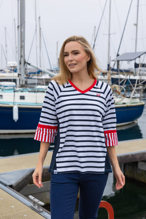 Carraig Donn Striped Contrast Top in Navy