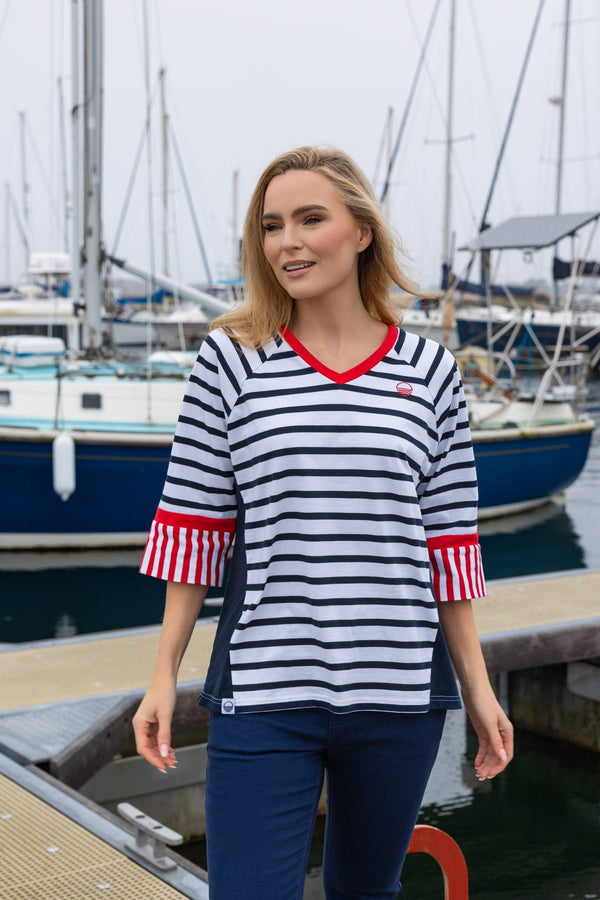 Carraig Donn Striped Contrast Top in Navy