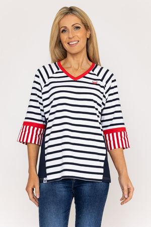 Carraig Donn Striped Contrast Top in Navy