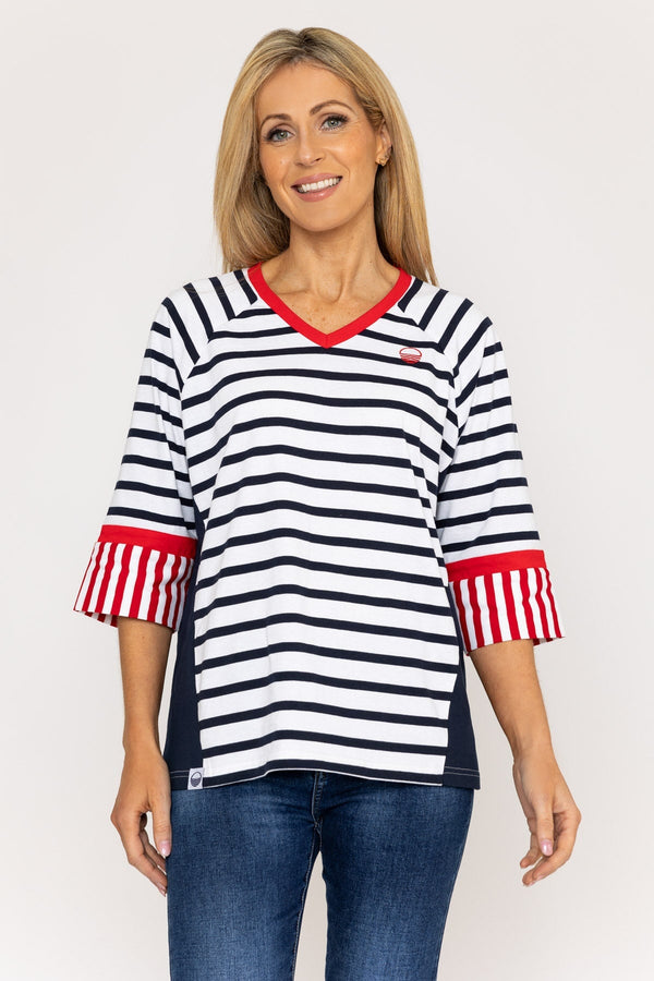 Carraig Donn Striped Contrast Top in Navy