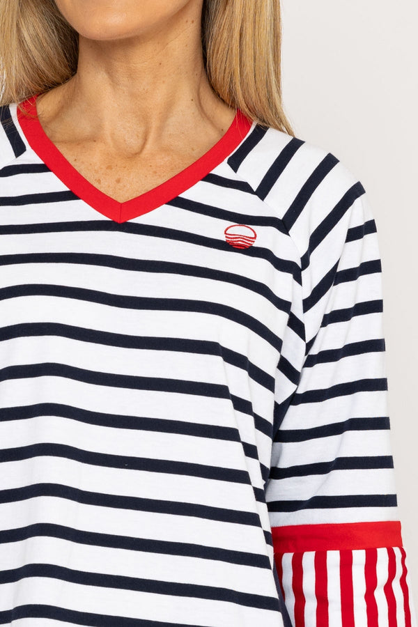 Carraig Donn Striped Contrast Top in Navy