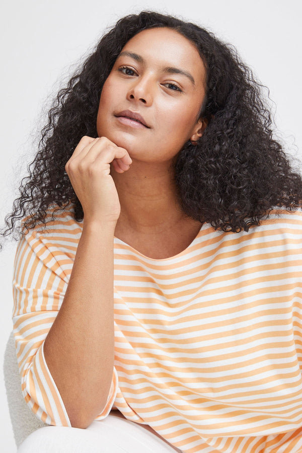 Carraig Donn Striped Cotton T-Shirt in Orange