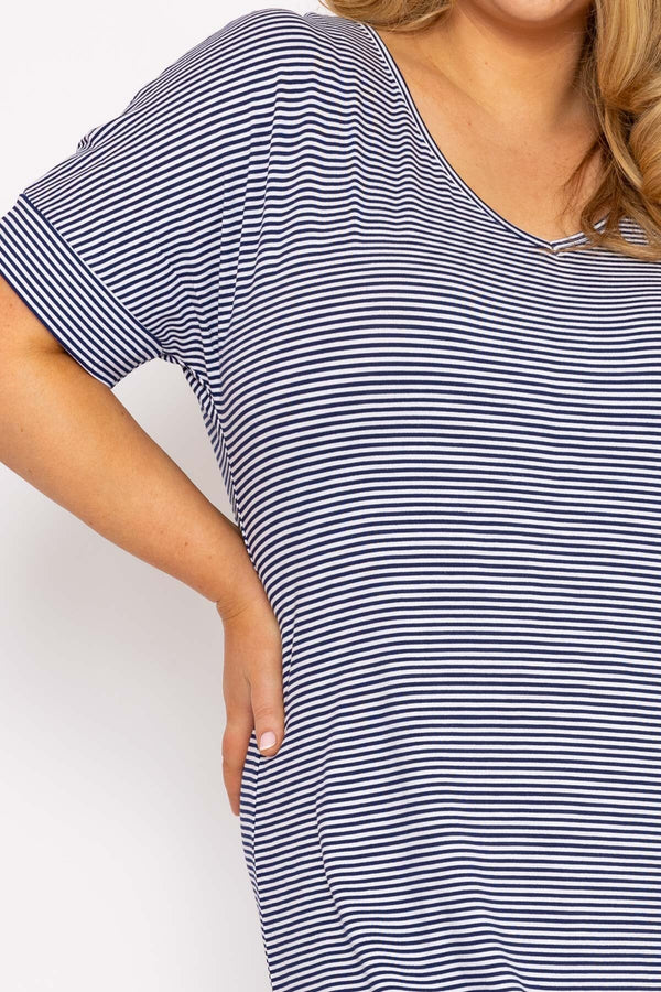 Carraig Donn Striped Midi Dress in Navy