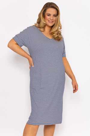 Carraig Donn Striped Midi Dress in Navy