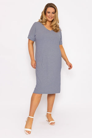 Carraig Donn Striped Midi Dress in Navy