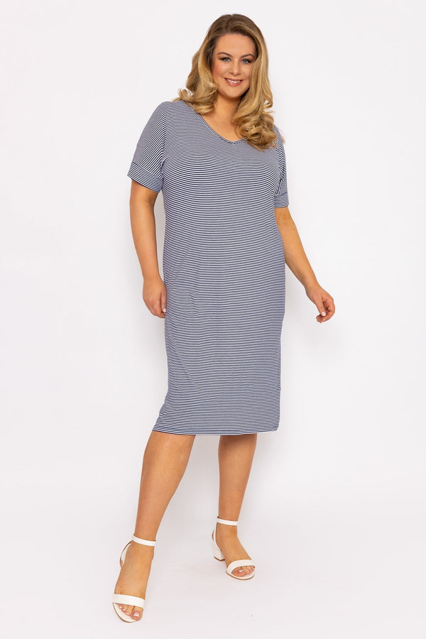Carraig Donn Striped Midi Dress in Navy