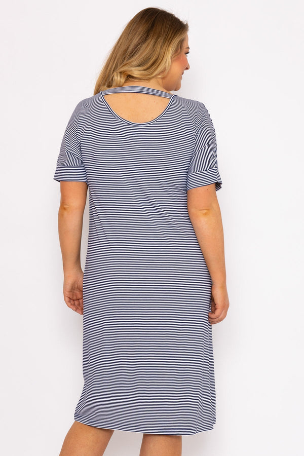 Carraig Donn Striped Midi Dress in Navy