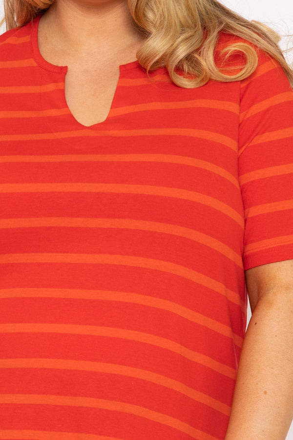 Carraig Donn Striped Oversize Short Sleeve Top in Red