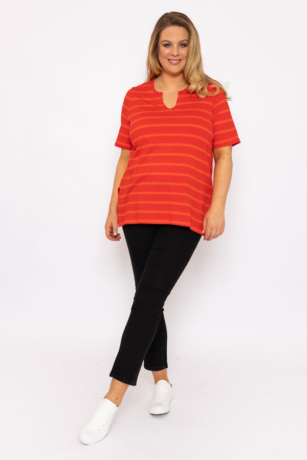 Carraig Donn Striped Oversize Short Sleeve Top in Red