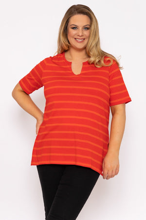 Carraig Donn Striped Oversize Short Sleeve Top in Red