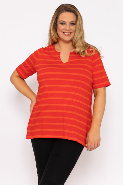 Striped Oversize Short Sleeve Top in Red