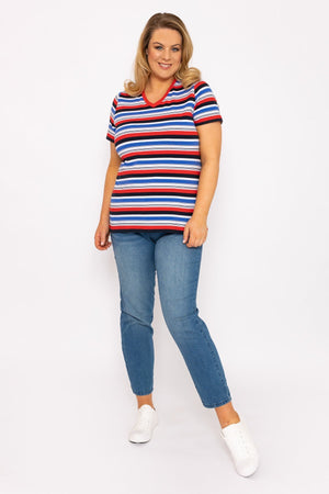 Carraig Donn Striped Short Sleeve Top in Multi Print
