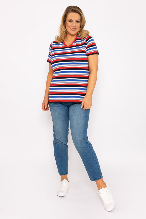 Carraig Donn Striped Short Sleeve Top in Multi Print