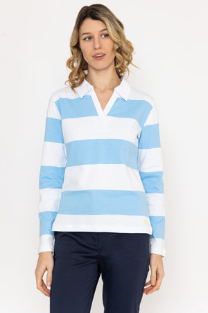 Carraig Donn Stripped Rugby Polo Shirt in Blue
