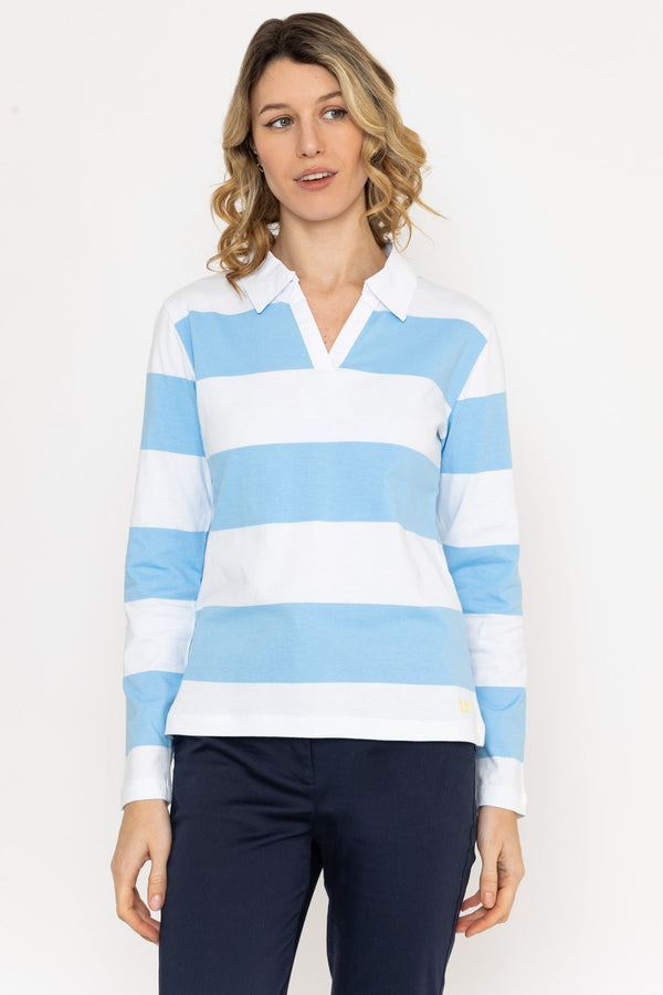 Carraig Donn Stripped Rugby Polo Shirt in Blue