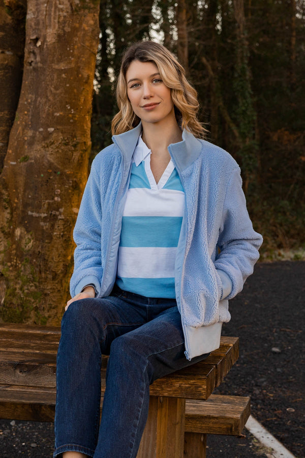 Carraig Donn Stripped Rugby Polo Shirt in Blue