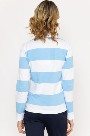 Carraig Donn Stripped Rugby Polo Shirt in Blue