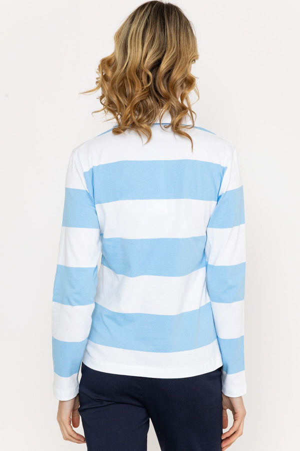 Carraig Donn Stripped Rugby Polo Shirt in Blue