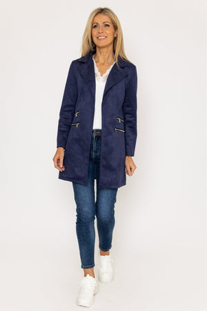 Carraig Donn Suede 3/4 Zip Detail Jacket in Navy